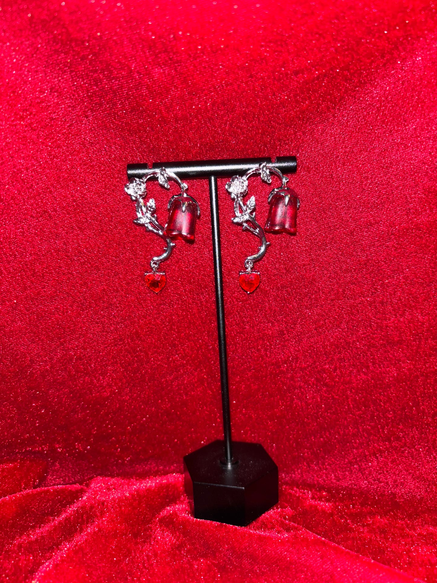 Gothic Red Rose Earrings