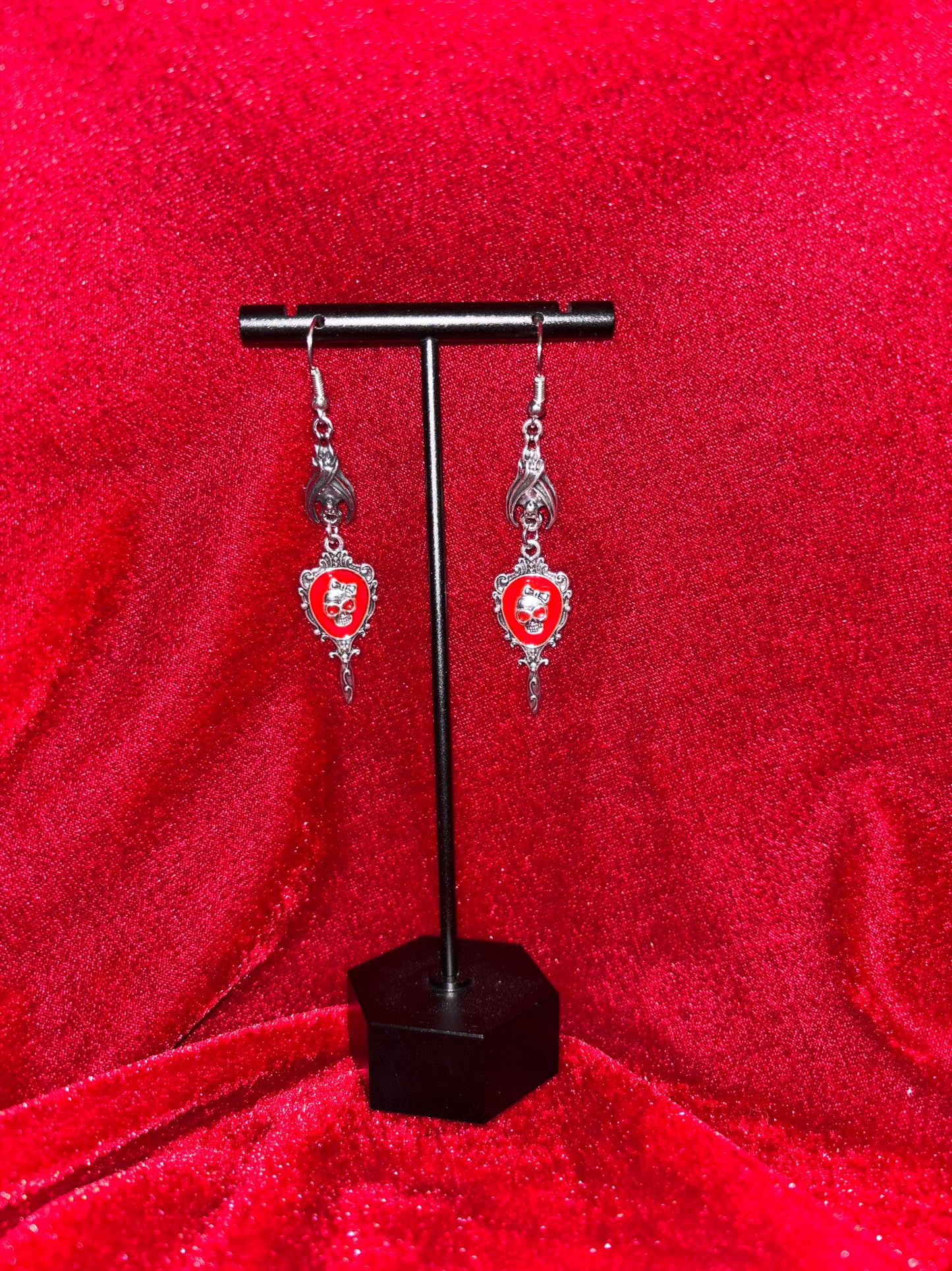 Gothic Halloween Red Heart Earrings