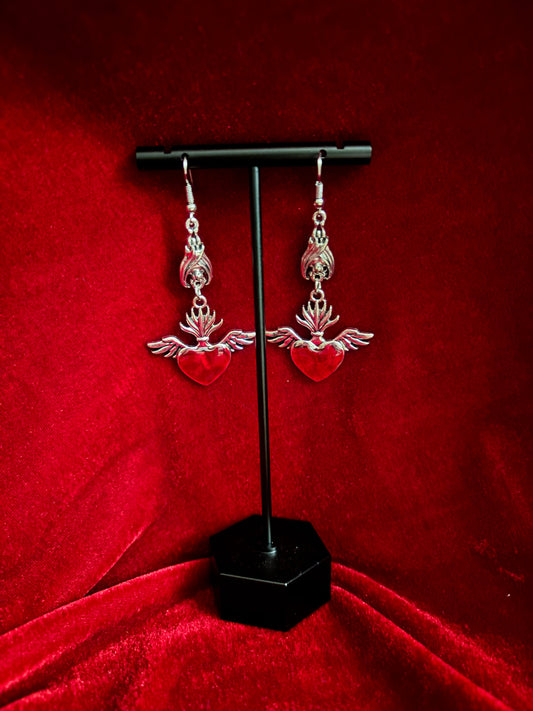 Gothic Halloween Red Heart Earrings