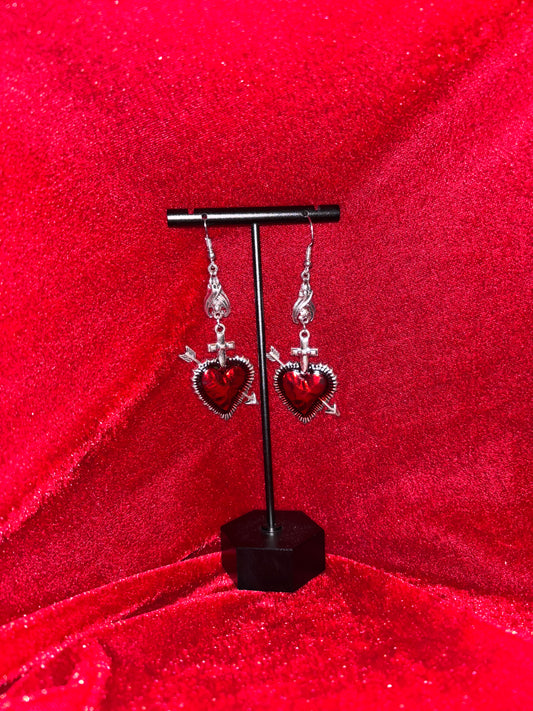 Gothic Halloween Red Heart Earrings