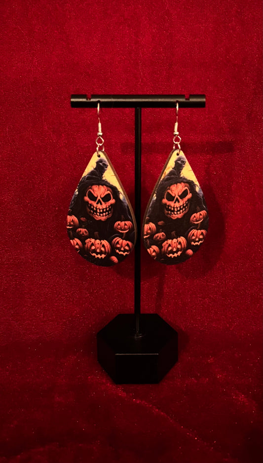 Spooky Pumpkin Skull Earrings