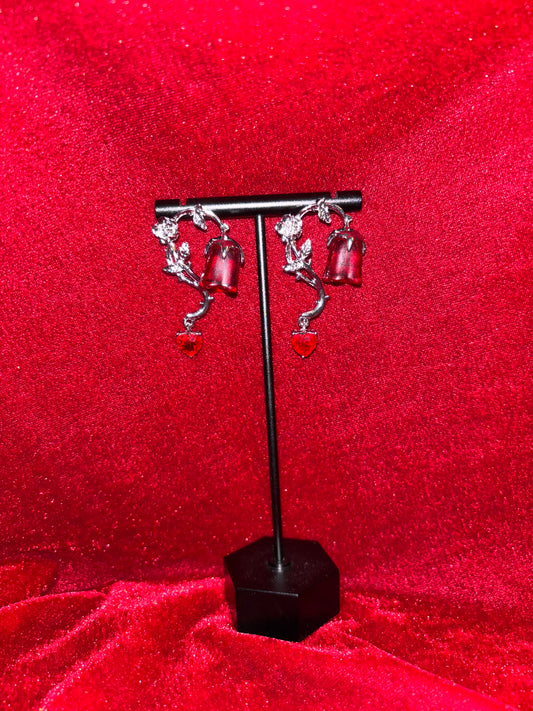 Gothic Red Rose Earrings
